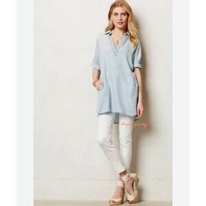 Mododoc Light Blue Chambray Tunic Top Size Small Hi Low Hem NWT